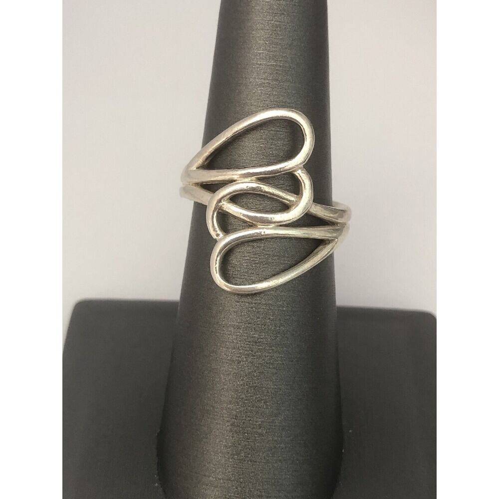 Sterling Silver Modernist Bypass Interlocking Hearts Ring Sz 6.5